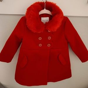Janie and Jack red pea coat 12-18 months